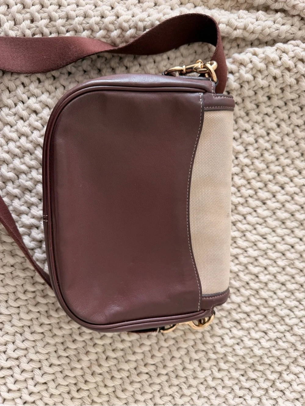 Coach Beige and Brown Canvas Crossbody with Gold Hardware